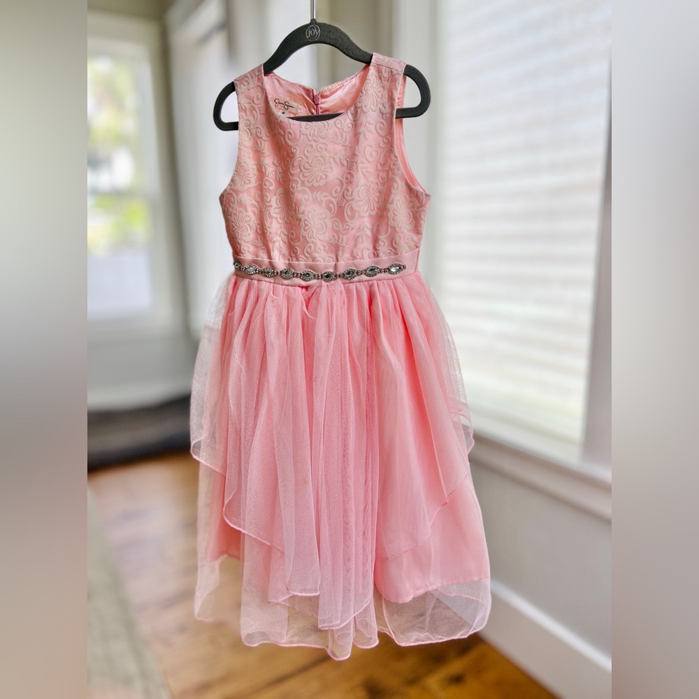 Girls, pink formal dress. Velvet lace and tulle, Jessica Simpson size 6X